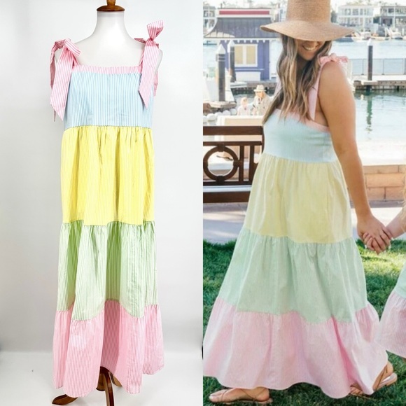 Show Me Your MuMu Dresses & Skirts - SHOW ME YOUR MUMU Sabrina Maxi Dress in Pastel Pinstripe NWT